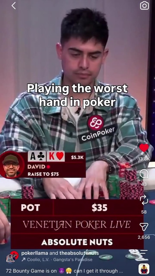 Poker Llama at the table with the caption Playing the worst hand in poker
