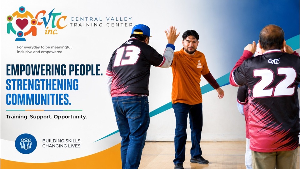 CVTC company overview: a coach in orange high-fiving a player in a number 13 jersey