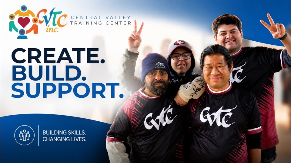 Join CVTC: smiling CVTC team members in team jerseys, two giving peace signs